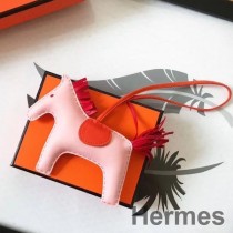 Charme De Sac Hermes Rodeo Horse En Cuir Rose Clair/Orange/Rouge