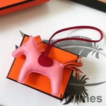 Charme De Sac Hermes Rodeo Horse En Cuir Rose/Rouge/Orange