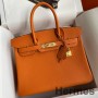Sac Hermes Birkin 35 Retourne fait main en cuir Orange Clémence