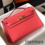Sac Hermes Kelly Pochette En Cuir Epsom Rouge À Lèvres Rose