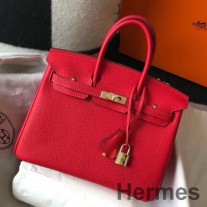 Τσάντα Hermes Birkin 25cm In Red Clemence Leather GHW