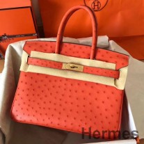 Hermes Birkin 30 Χειροποίητη Τσάντα σε Πορτοκαλί Δέρμα Στρουθοκάμηλου