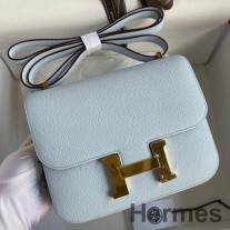 Hermes Constance 18 Χειροποίητη Τσάντα σε Blue Brume Epsom Lafskin