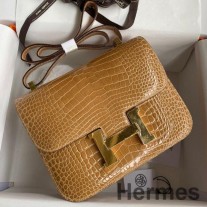 Hermes Constance 24 Χειροποίητη τσάντα σε μπεζ γυαλιστερό δέρμα αλιγάτορα