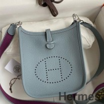 Hermes Evelyne Mini Χειροποίητη Τσάντα σε Blue Lin Clemence Leather