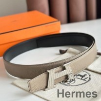 Αναστρέψιμη ζώνη Hermes H 32mm σε γκρι δέρμα Clemence