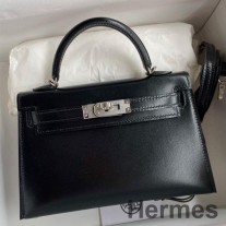 Hermes Kelly Mini II Sellier Χειροποίητη Τσάντα σε μαύρο κουτί, δέρμα μοσχαριού