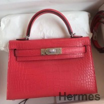 Hermes Kelly Mini II Sellier Handmade Bag In Rose Extreme Matte Leather Alligator