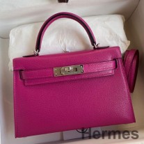 Hermes Kelly Mini II Sellier Handmade Bag In Rose Purple Chevre Mysore Leather