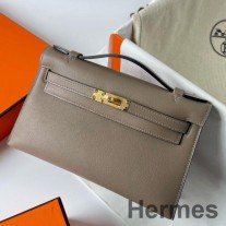 Hermes Kelly Pochette Χειροποίητη Τσάντα Σε Γκρι Swift Μοσχαρίσιο δέρμα