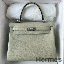 Hermes Kelly Retourne 25 Handmade Bag In Sauge Clemence Leather