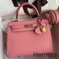 Hermes Kelly Sellier 25 Handmade Bag In Rose Confetti Epsom Calfskin