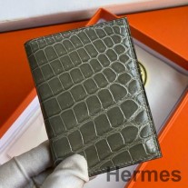 Hermes MC² Θήκη κάρτας Ευκλείδης από γυαλιστερό δέρμα αλιγάτορα Tourterelle