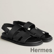 Ανδρικά πέδιλα Genius Hermes σε μαύρο δέρμα μοσχαριού
