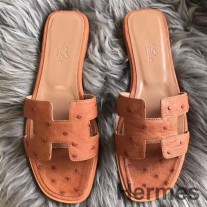 Oran σανδάλια Hermes σε καφέ δέρμα στρουθοκαμήλου