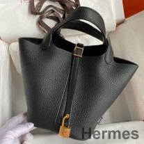 Hermes Picotin Lock 18 Χειροποίητη Τσάντα σε μαύρο δέρμα Clemence