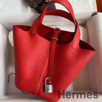 Hermes Picotin Lock 18 Χειροποίητη τσάντα σε κόκκινο δέρμα Clemence