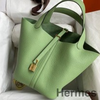 Hermes Picotin Lock 22 Χειροποίητη Τσάντα από δέρμα Vert Criquet Clemence