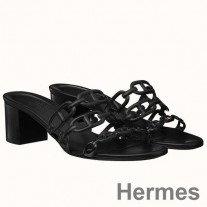 Σανδάλια Hermes Tandem σε μαύρο δέρμα αρνιού