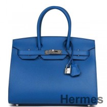 Hermes Birkin 25 Sellier Handmade Bag In Blue France Epsom Calfskin