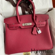 Hermes Birkin 30 Retourne Χειροποίητη Τσάντα Σε Ρουζ Grenat Clemence Leather