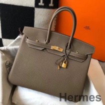 Τσάντα Hermes Birkin 35cm In Taupe Grey Clemence Leather GHW