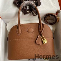 Hermes Bolide 1923 27 Handmade Bag In Gold Clemence Calfskin