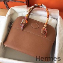 Hermes Bolide 35 Χειροποίητη Τσάντα σε Χρυσό Δέρμα Clemence