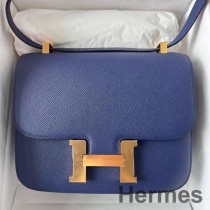 Hermes Constance 24 Handmade Bag In Blue Saphir Epsom Calfskin