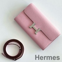 Hermes Constance To Go Wallet σε ροζ δέρμα μοσχαριού Epsom
