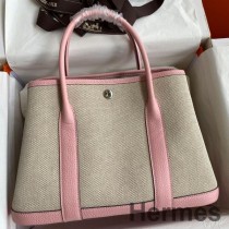 Hermes Garden Party 30 Χειροποίητη Τσάντα σε Toile και Ροζ Δέρμα