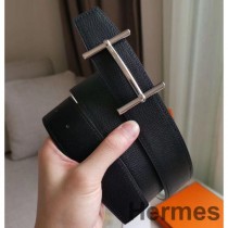 Αναστρέψιμη ζώνη Hermes H d'Ancre σε Μαύρο/Λευκό δέρμα Epsom