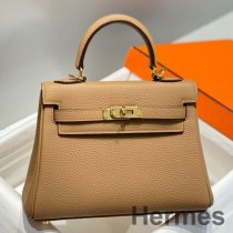 Hermes Kelly 20cm Τσάντα In Chai Clemence Δερμάτινο GHW