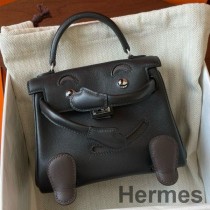 Τσάντα Hermes Kelly Doll Quelle Idole σε μαύρο δέρμα μοσχαριού Swift