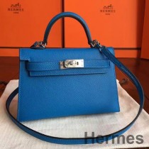 Hermes Kelly Mini II Χειροποίητη Τσάντα σε Μπλε δέρμα Epsom Izmir