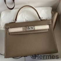 Hermes Kelly Mini II Sellier Bicolor Χειροποίητη Τσάντα σε Taupe and Craie Epsom Calfskin