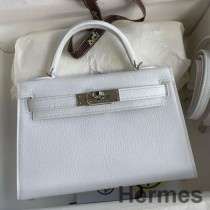 Hermes Kelly Mini II Sellier Χειροποίητη Τσάντα σε Λευκό δέρμα μοσχαριού Epsom