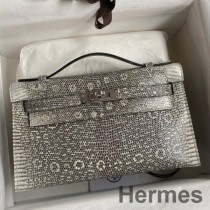 Χειροποίητη τσάντα Hermes Kelly Pochette σε φυσικό δέρμα σαύρας