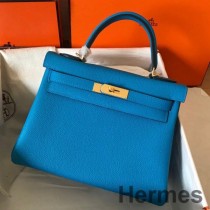 Hermes Kelly Retourne 28 Χειροποίητη Τσάντα σε Μπλε Ζανζιβάρη Clemence Leather
