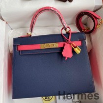 Τσάντα Hermes Kelly Sellier 28 Bicolor σε Blue Saphir και Rose Lipstick Epsom Calfskin