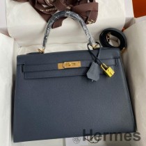 Hermes Kelly Sellier 32 Χειροποίητη Τσάντα σε Blue Indigo Epsom Lafskin