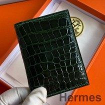 Κάρτα Hermes MC² Euclide από γυαλιστερό δέρμα αλιγάτορα Vert Fonce
