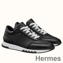 Hermes Ανδρικά αθλητικά παπούτσια C-Addict σε μαύρο διάτρητο δέρμα μοσχαριού
