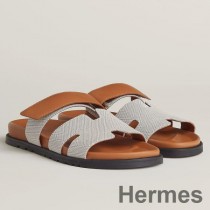 Hermes Ανδρικά Σανδάλια Chypre σε καμβά με καφέ δέρμα