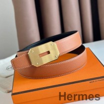 Ζώνη Hermes Neo Reversible 32mm σε χρυσό δέρμα Clemence