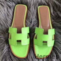 Σανδάλια Hermes Oran σε Apple Green Lizard Leather