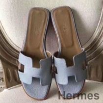 Πορτοκαλί σανδάλια Hermes σε μπλε λινό δέρμα Epsom