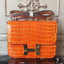 Τσάντα Κροκόδειλος Hermes Orange Constance MM 24cm