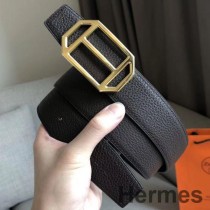 Hermes Pad Reversible Belt In Cafe Clemence Leather