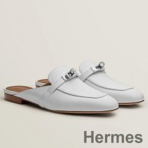 Hermes Γυναικεία Oz Mules σε λευκό δέρμα